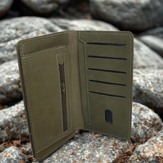 Long Leather Wallet with Zip, Folding Card Pocket | The Bold Vogue